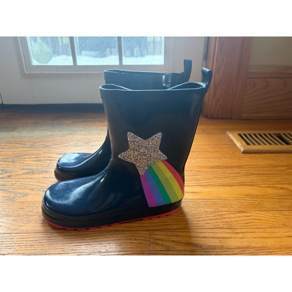 Wonder Nation Kids Rainbow‎ Shooting Star Rain Boots Navy Blue Pink Size 2-3